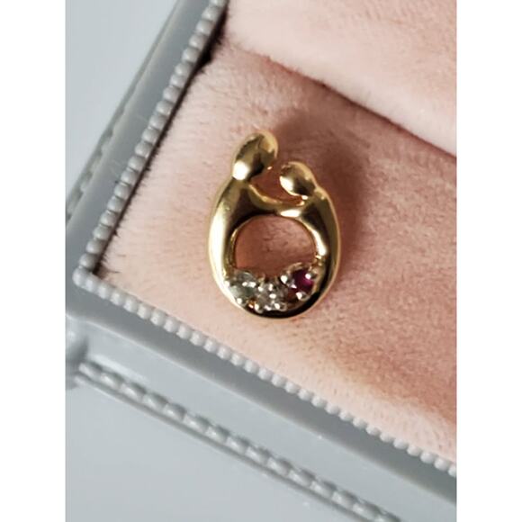 14K Gold – Mother Child Multi Gem Pendant - Picture 1 of 5